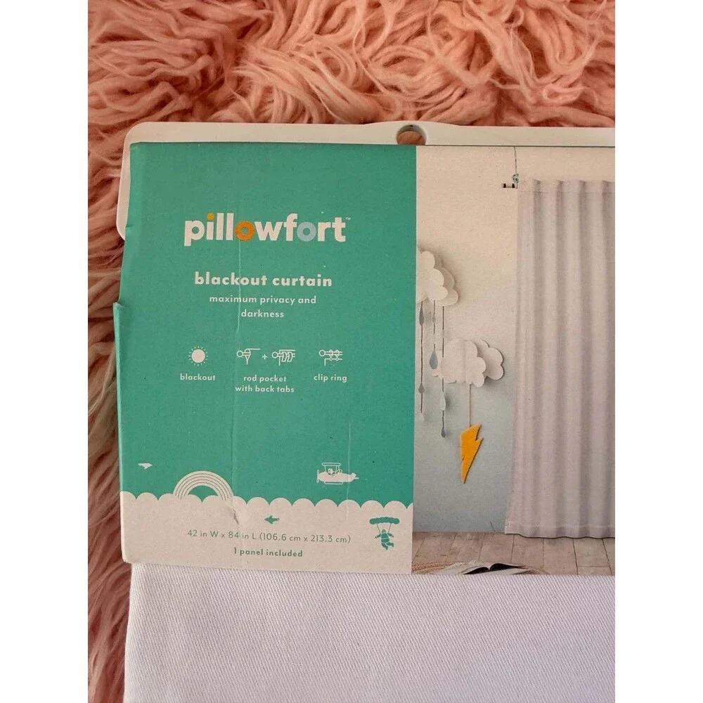 Pillowfort 84 in Blackout Curtain Panel White Solid Twill Kids Room New